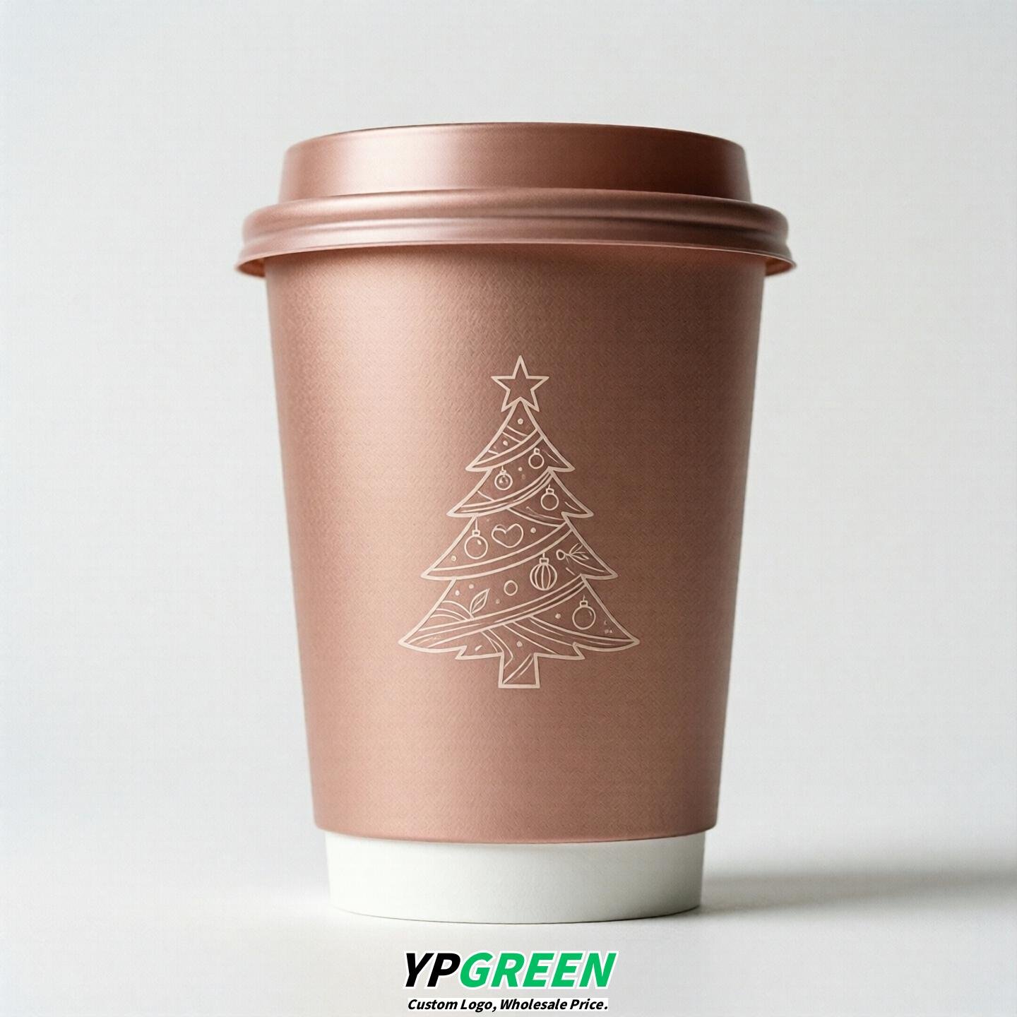 Rose Gold Paper Cups with Christmas Design 8-24oz