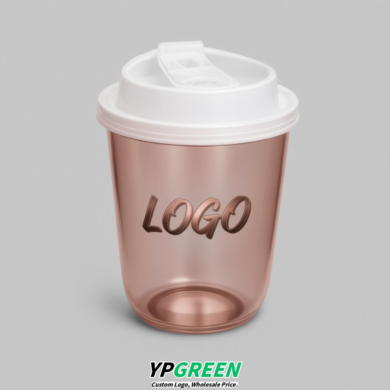 Rose Gold U Shape Cups with Lid - Custom Logo PP & PET Plastic Disposable