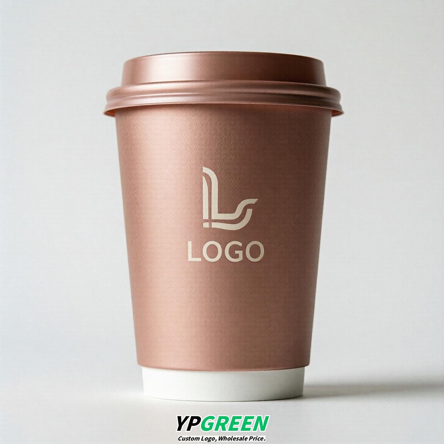 Rose Gold Custom Logo Paper Cups: 8-24oz & Double Wall