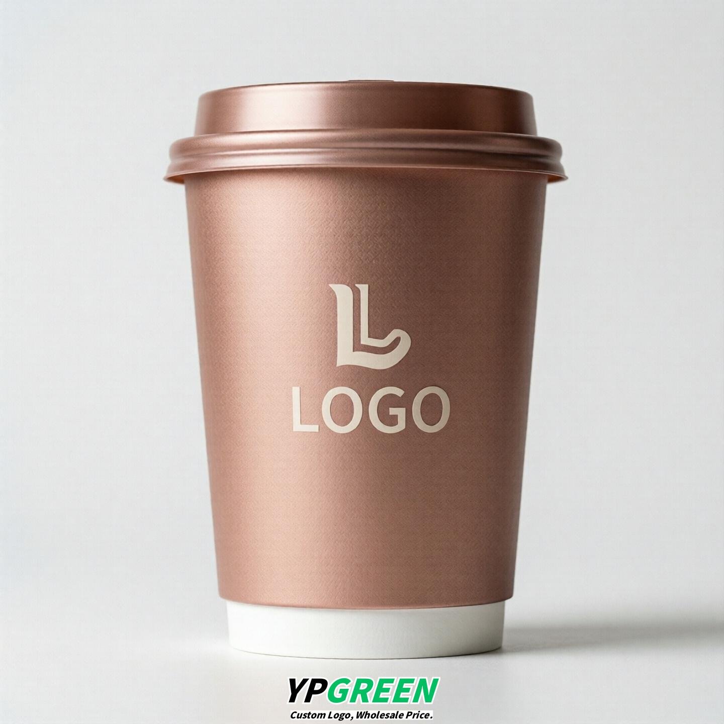 Rose Gold Custom Logo Paper Cups: 8-24oz & Double Wall