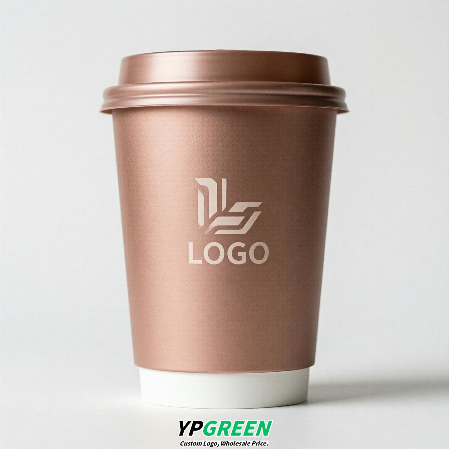 Rose Gold Custom Logo Paper Cups: 8-24oz & Double Wall