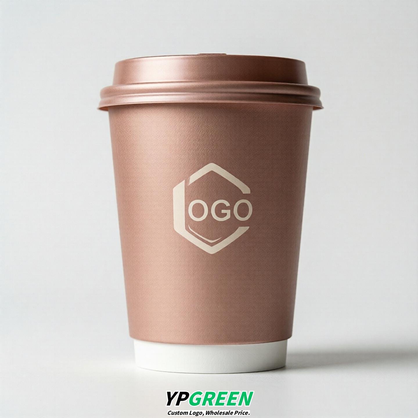 Rose Gold Custom Logo Paper Cups: 8-24oz & Double Wall