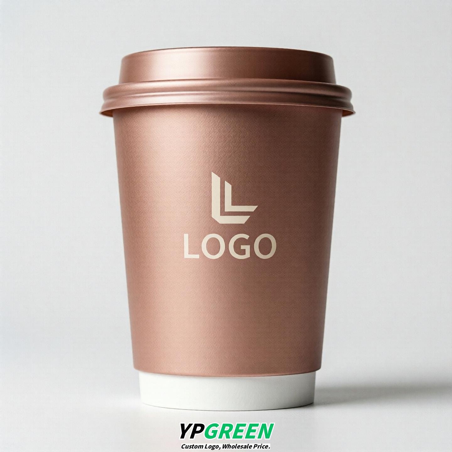Rose Gold Custom Logo Paper Cups: 8-24oz & Double Wall