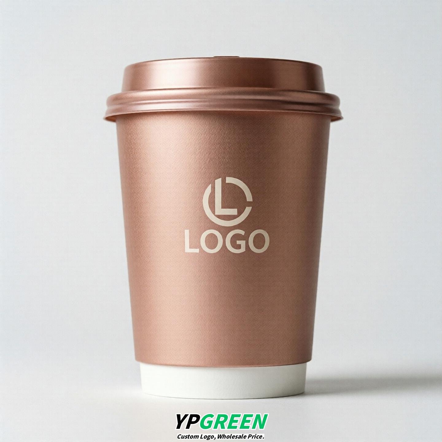 Rose Gold Custom Logo Paper Cups: 8-24oz & Double Wall