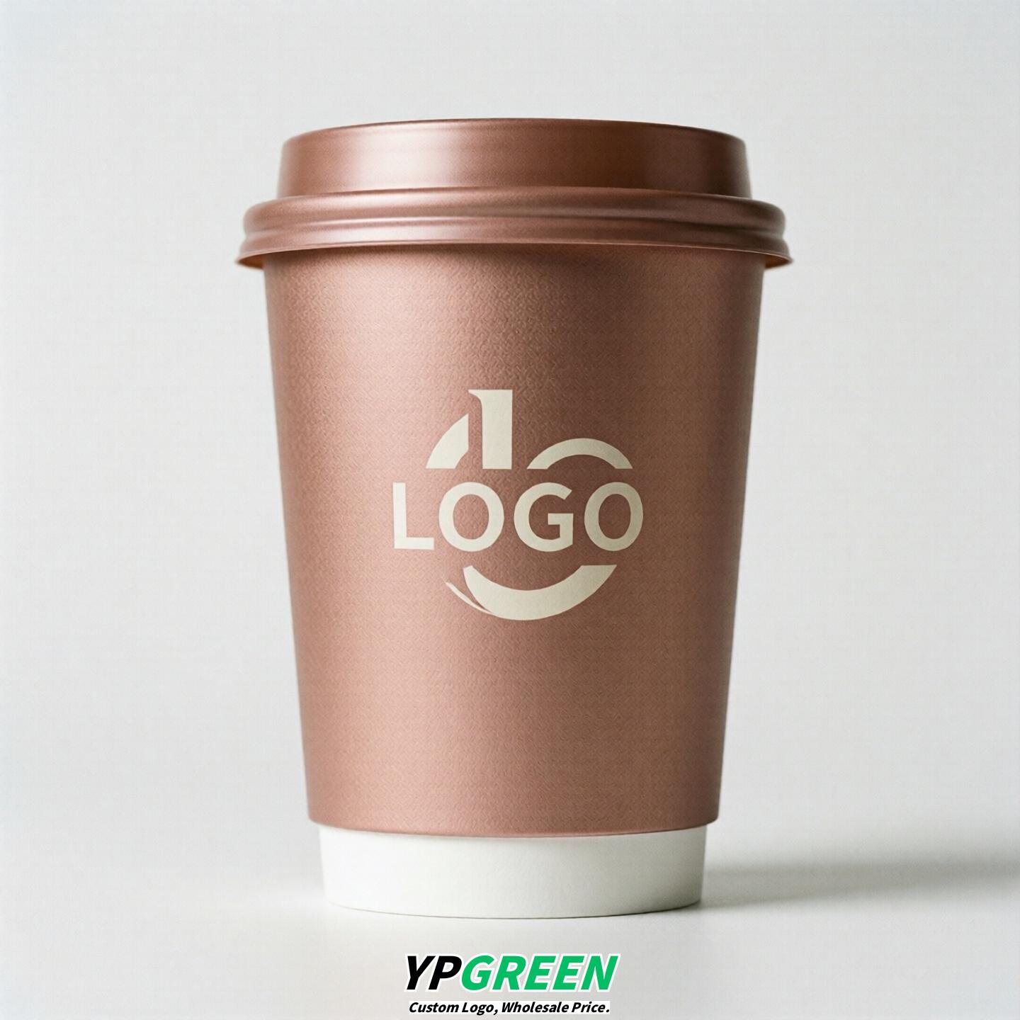 Rose Gold Custom Logo Paper Cups: 8-24oz & Double Wall
