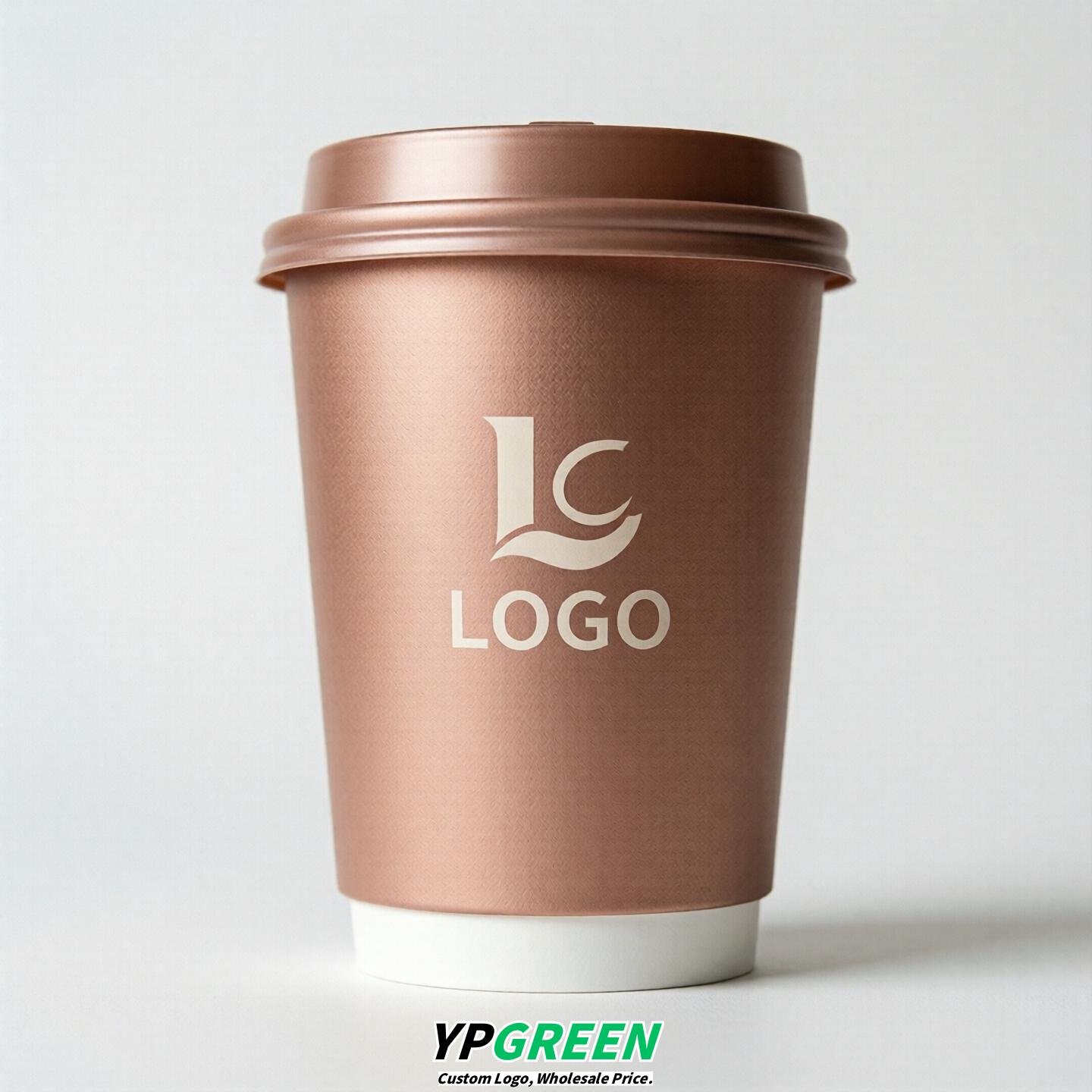 Rose Gold Custom Logo Paper Cups: 8-24oz & Double Wall