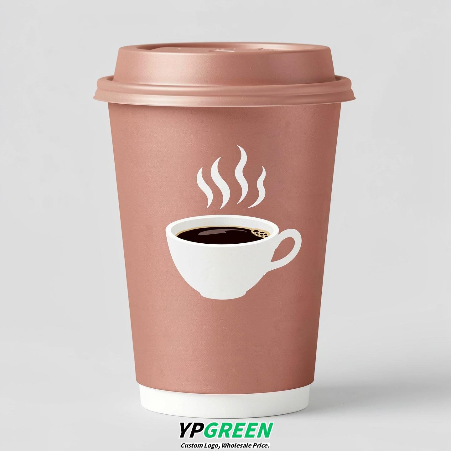 Rose Gold Hot Coffee Icon Paper Cups - Disposable Steaming Coffee Design