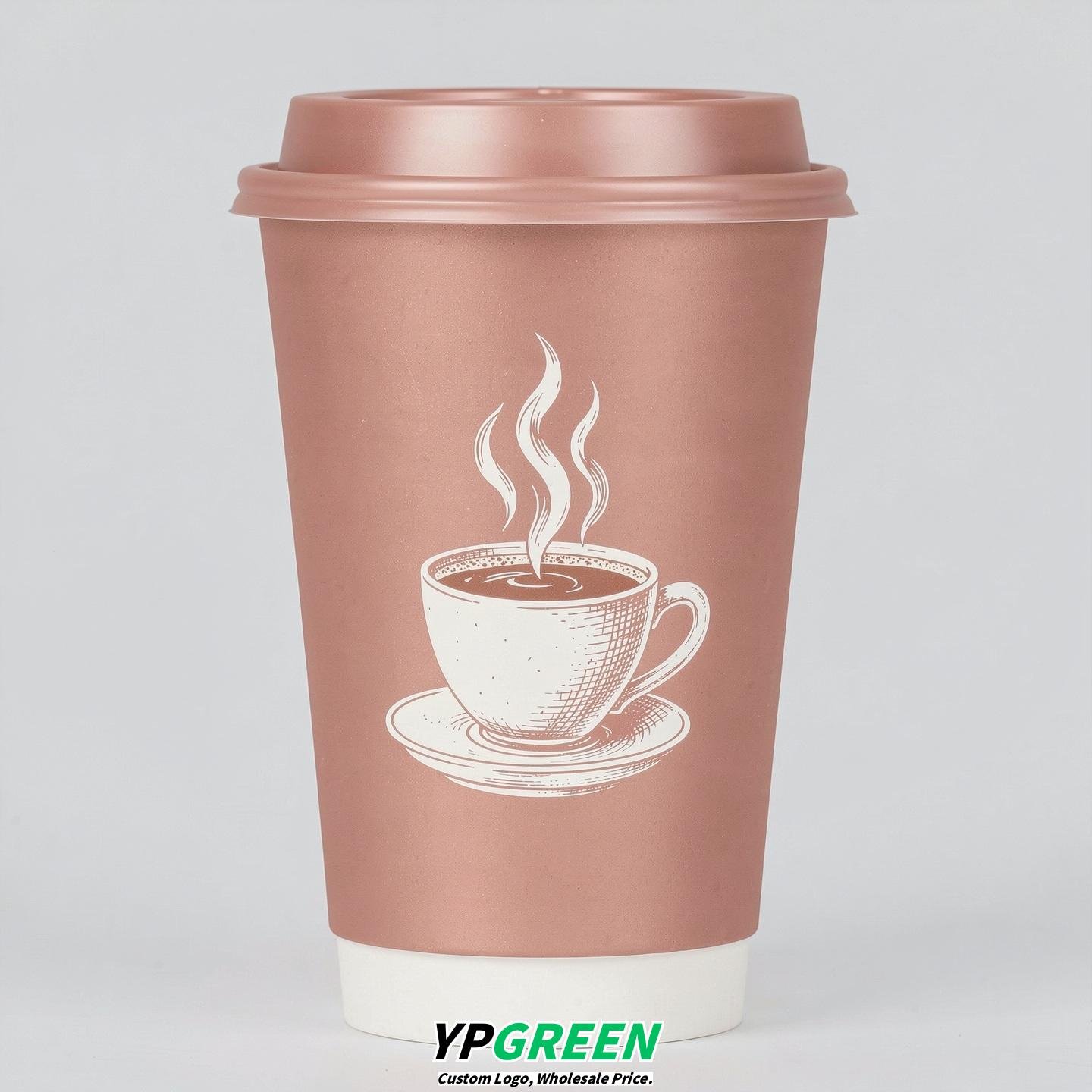 Rose Gold Hot Coffee Icon Paper Cups - Disposable Steaming Coffee Design