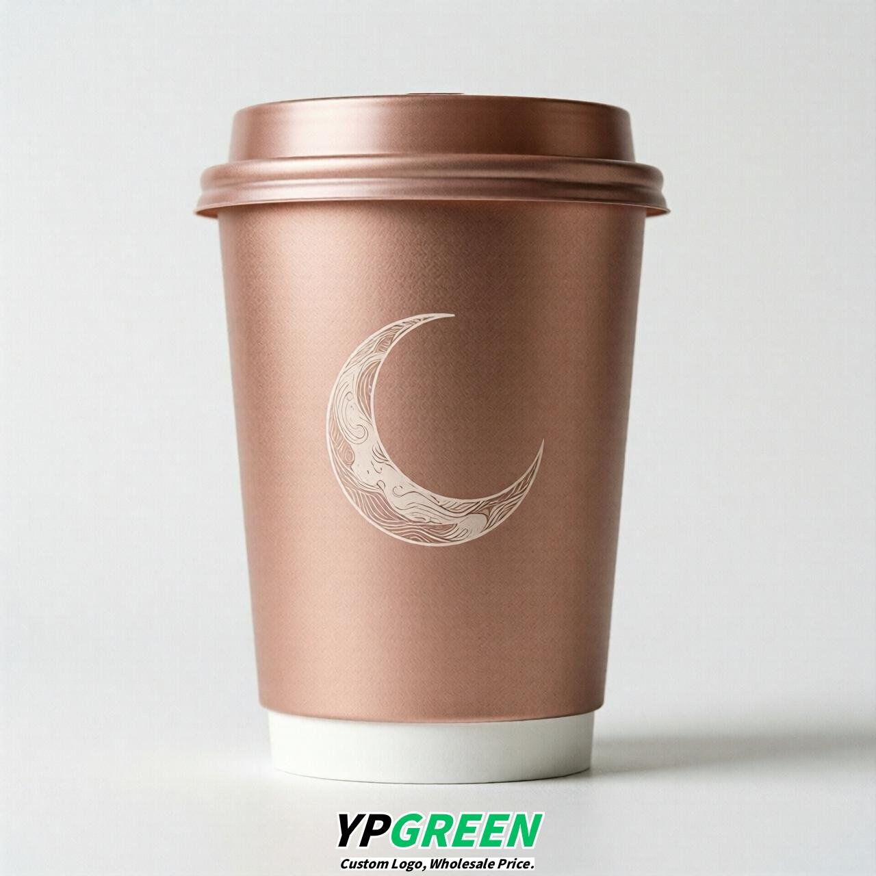 Rose Gold Moon Paper Cups with Lids 8-24oz
