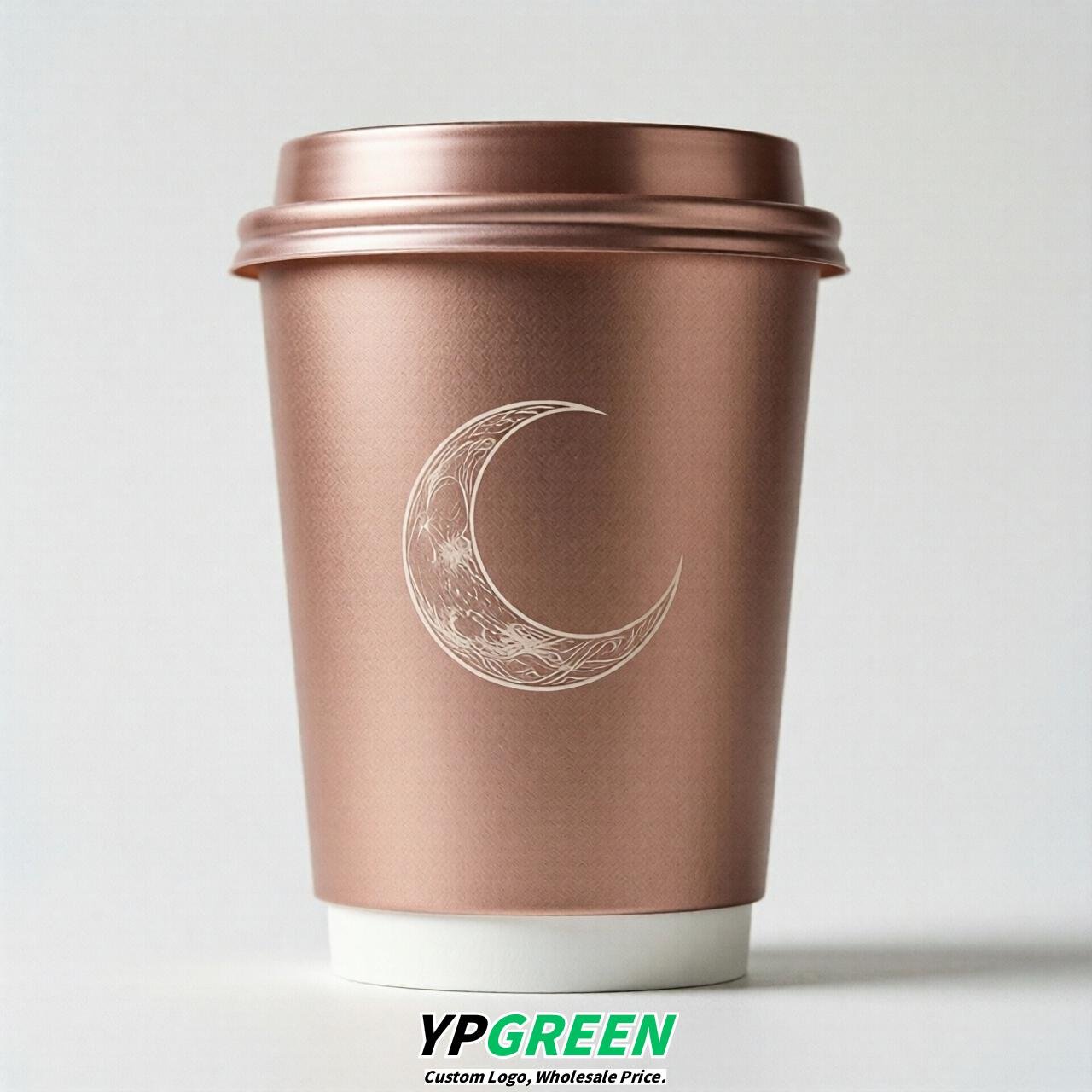 Rose Gold Moon Paper Cups with Lids 8-24oz