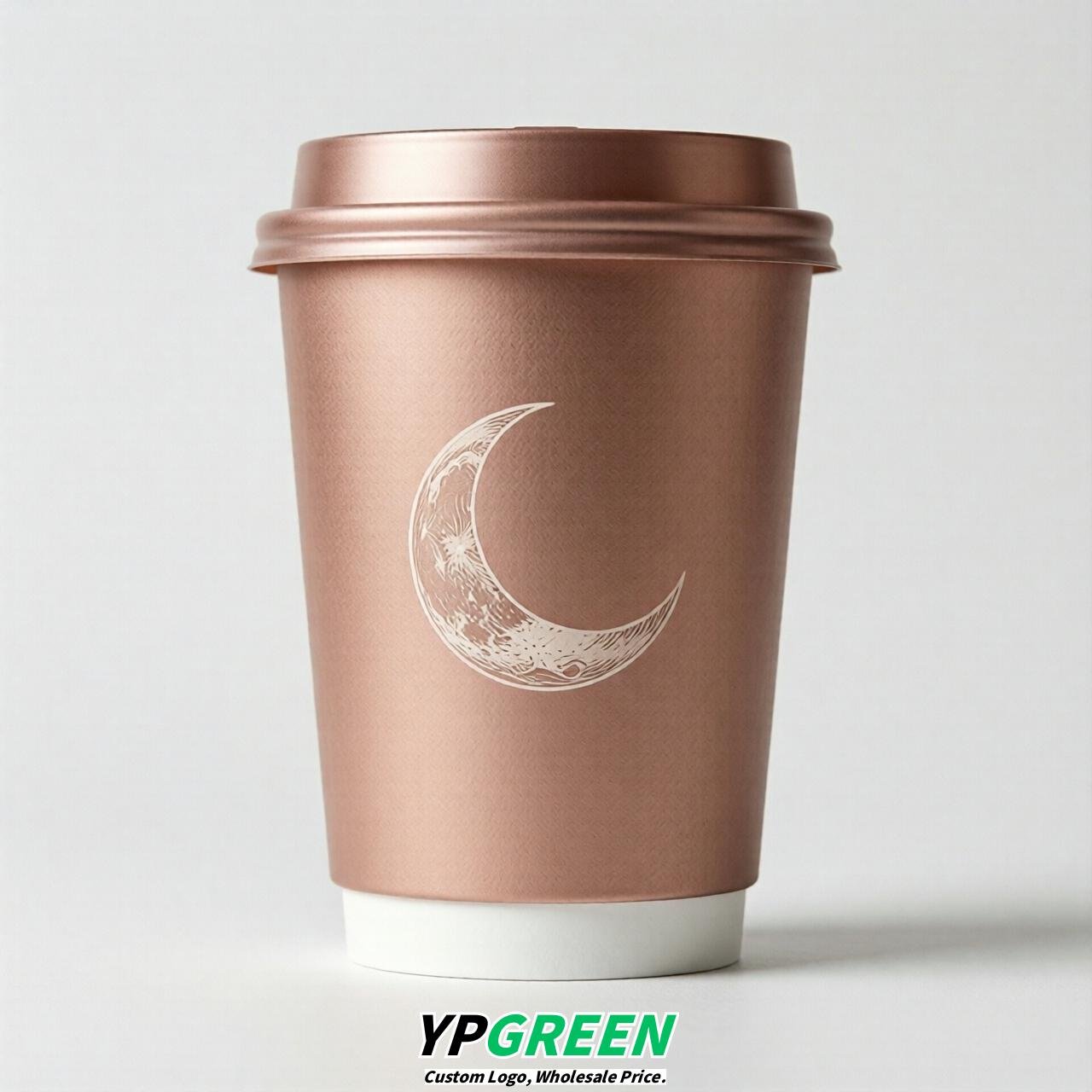 Rose Gold Moon Paper Cups with Lids 8-24oz