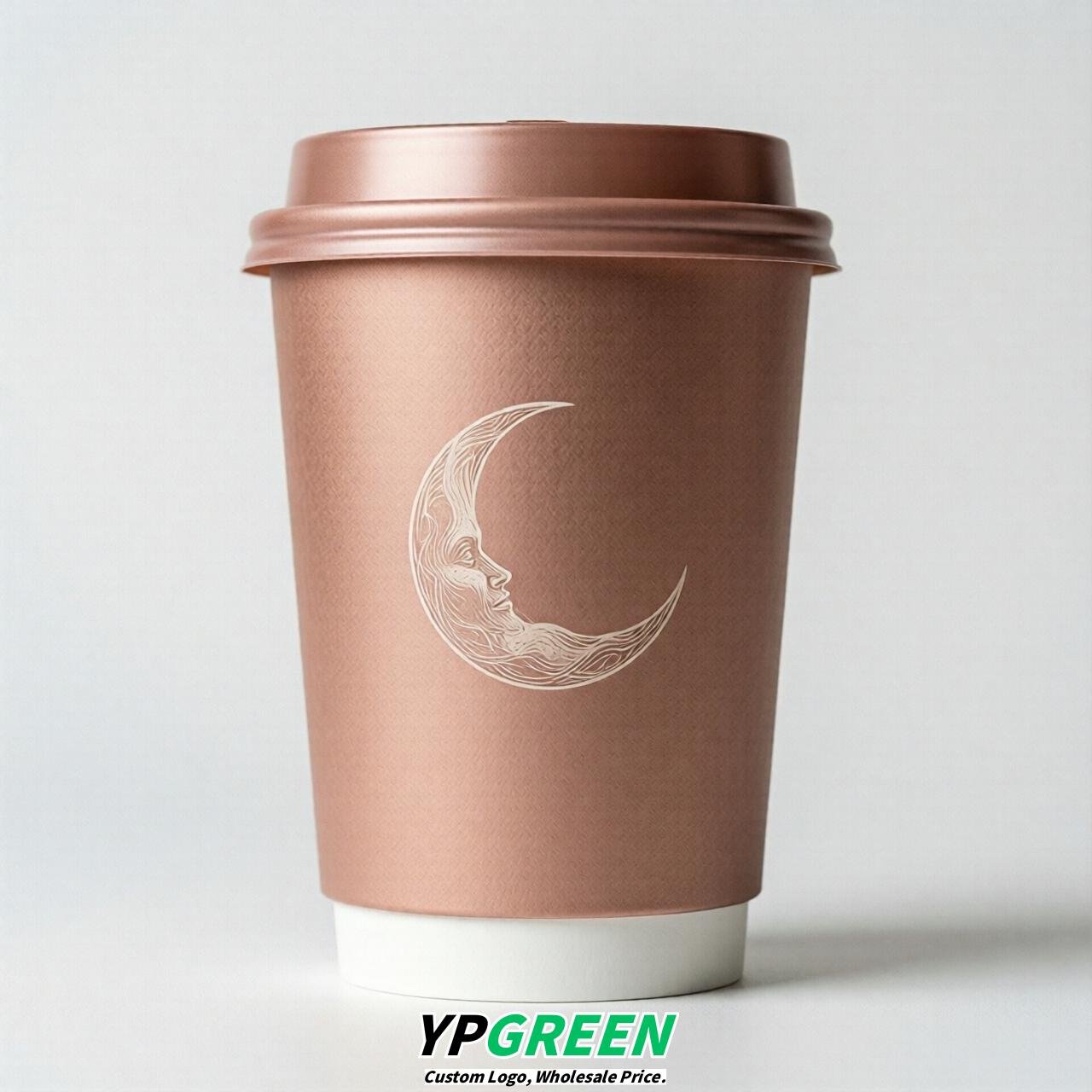 Rose Gold Moon Paper Cups with Lids 8-24oz