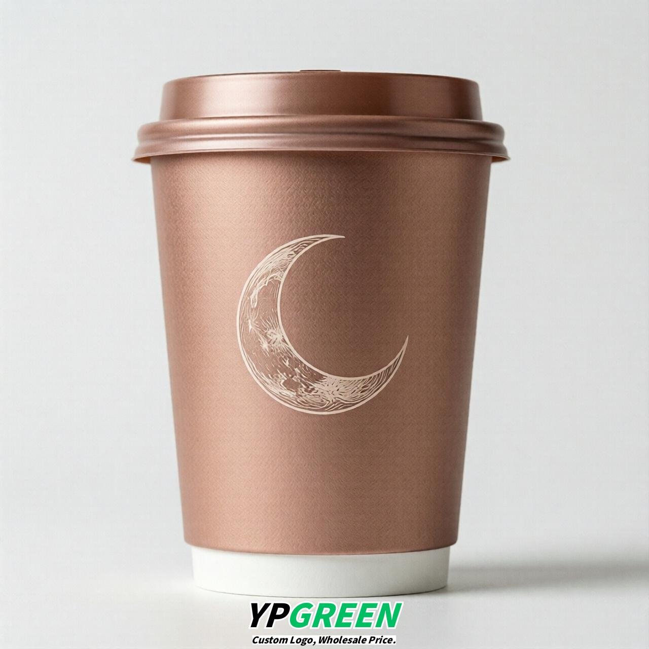 Rose Gold Moon Paper Cups with Lids 8-24oz