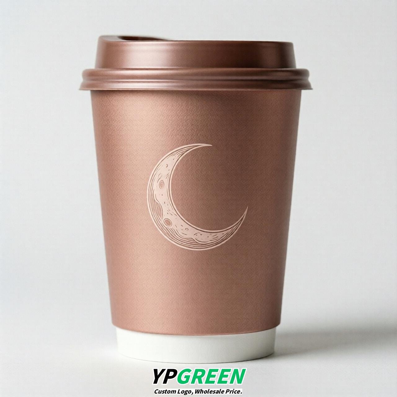 Rose Gold Moon Paper Cups with Lids 8-24oz