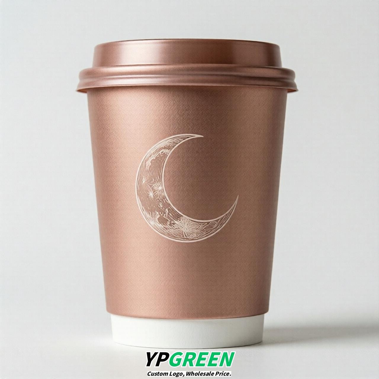 Rose Gold Moon Paper Cups with Lids 8-24oz