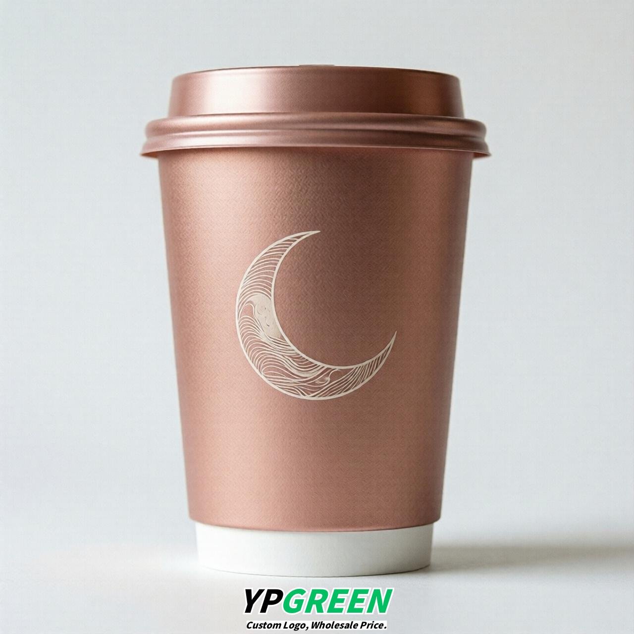Rose Gold Moon Paper Cups with Lids 8-24oz