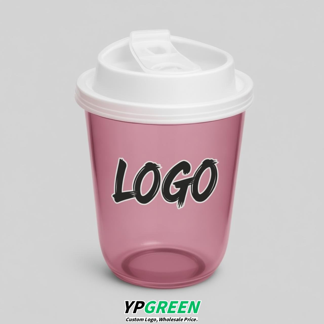 Rose Pink U Shape Cups with Lid - Custom Logo PP & PET Plastic Disposable