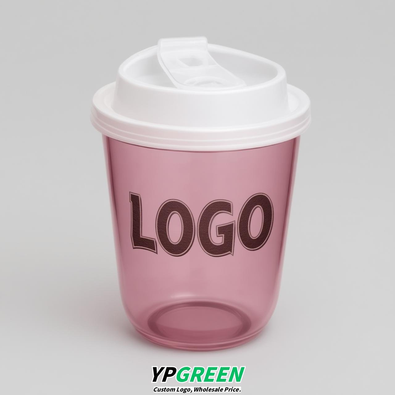 Rose Pink U Shape Cups with Lid - Custom Logo PP & PET Plastic Disposable