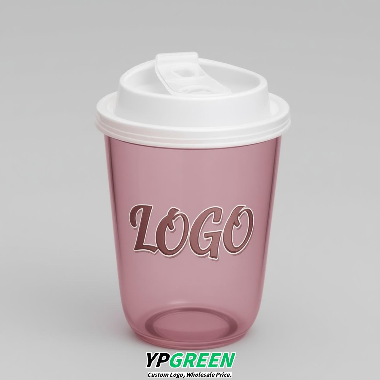 Rose Pink U Shape Cups with Lid - Custom Logo PP & PET Plastic Disposable