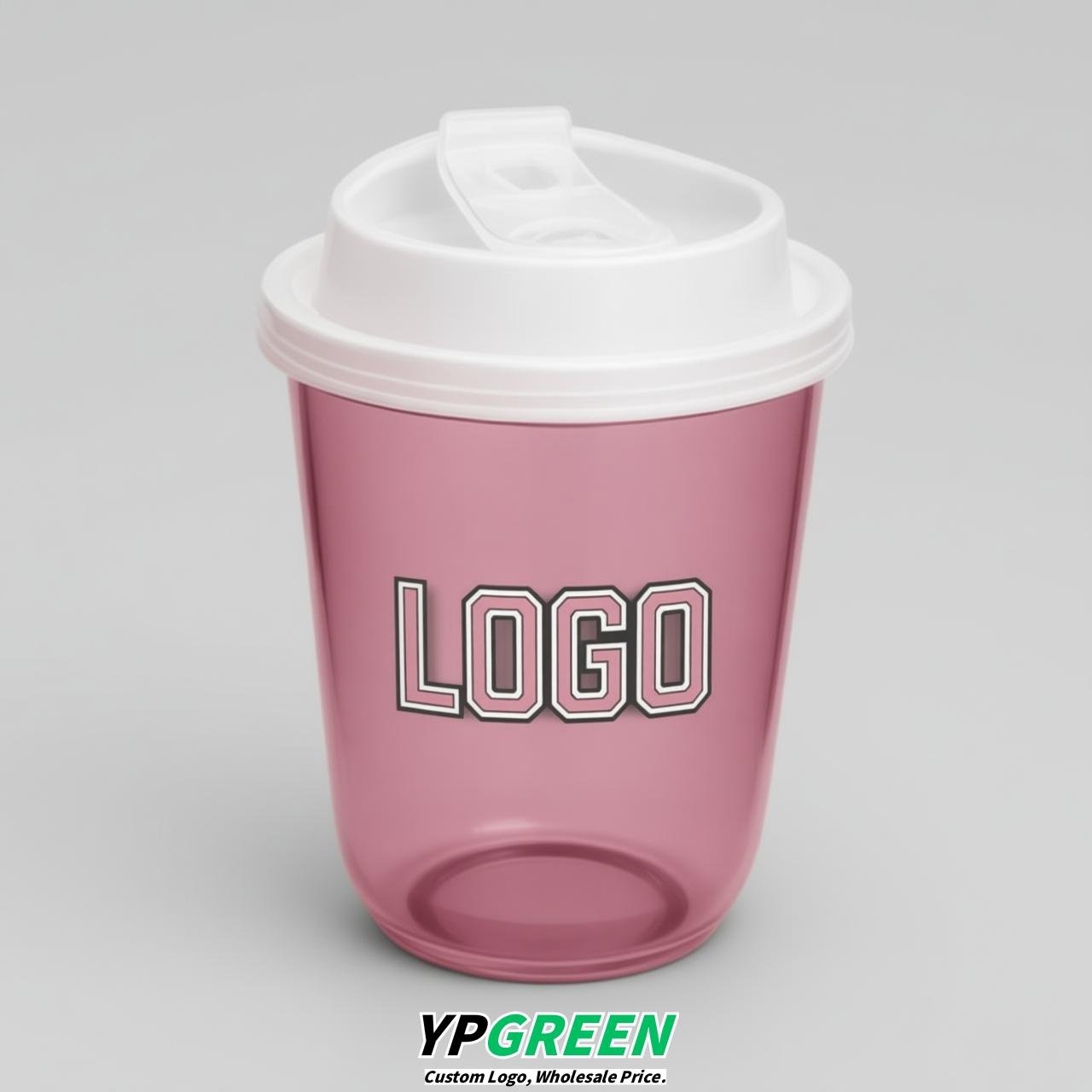 Rose Pink U Shape Cups with Lid - Custom Logo PP & PET Plastic Disposable