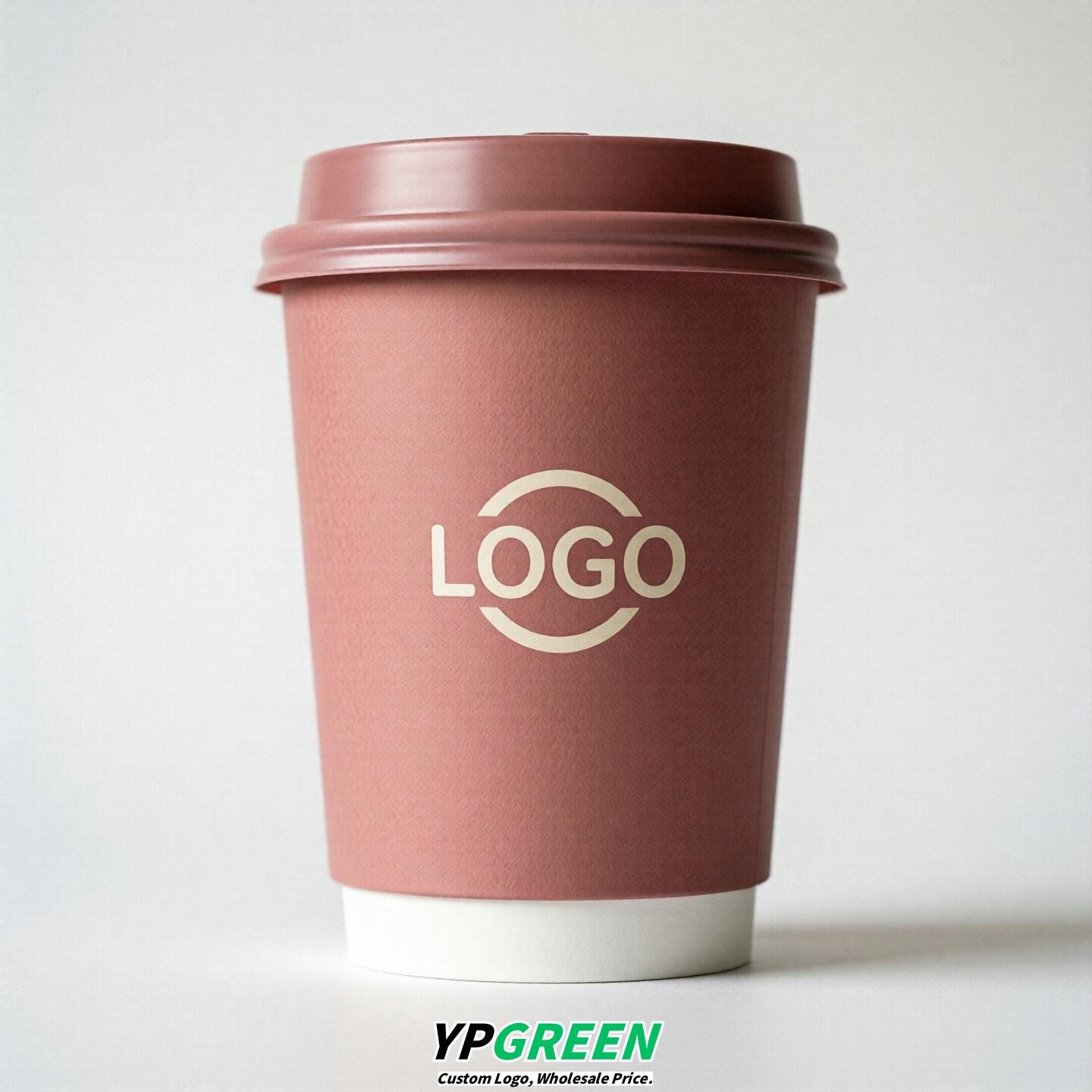 Rose Pink Custom Logo Paper Cups: 8-24oz & Double Wall