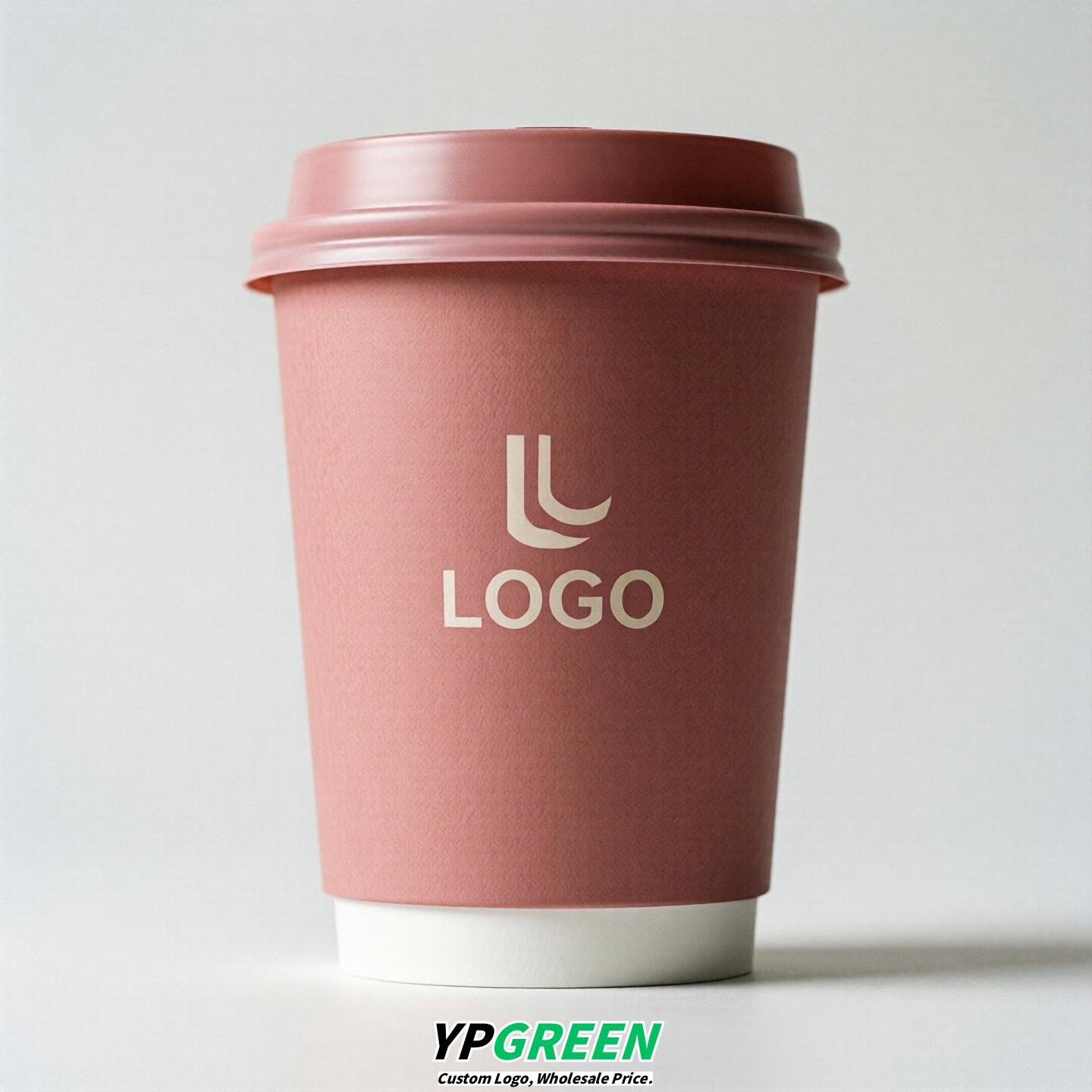 Rose Pink Custom Logo Paper Cups: 8-24oz & Double Wall