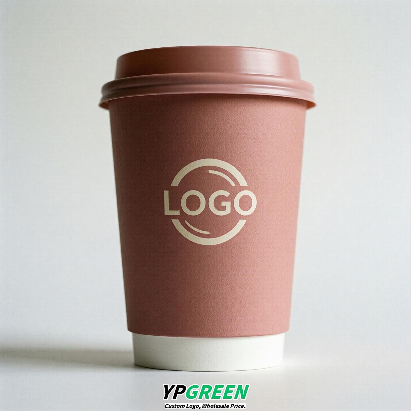 Rose Pink Custom Logo Paper Cups: 8-24oz & Double Wall