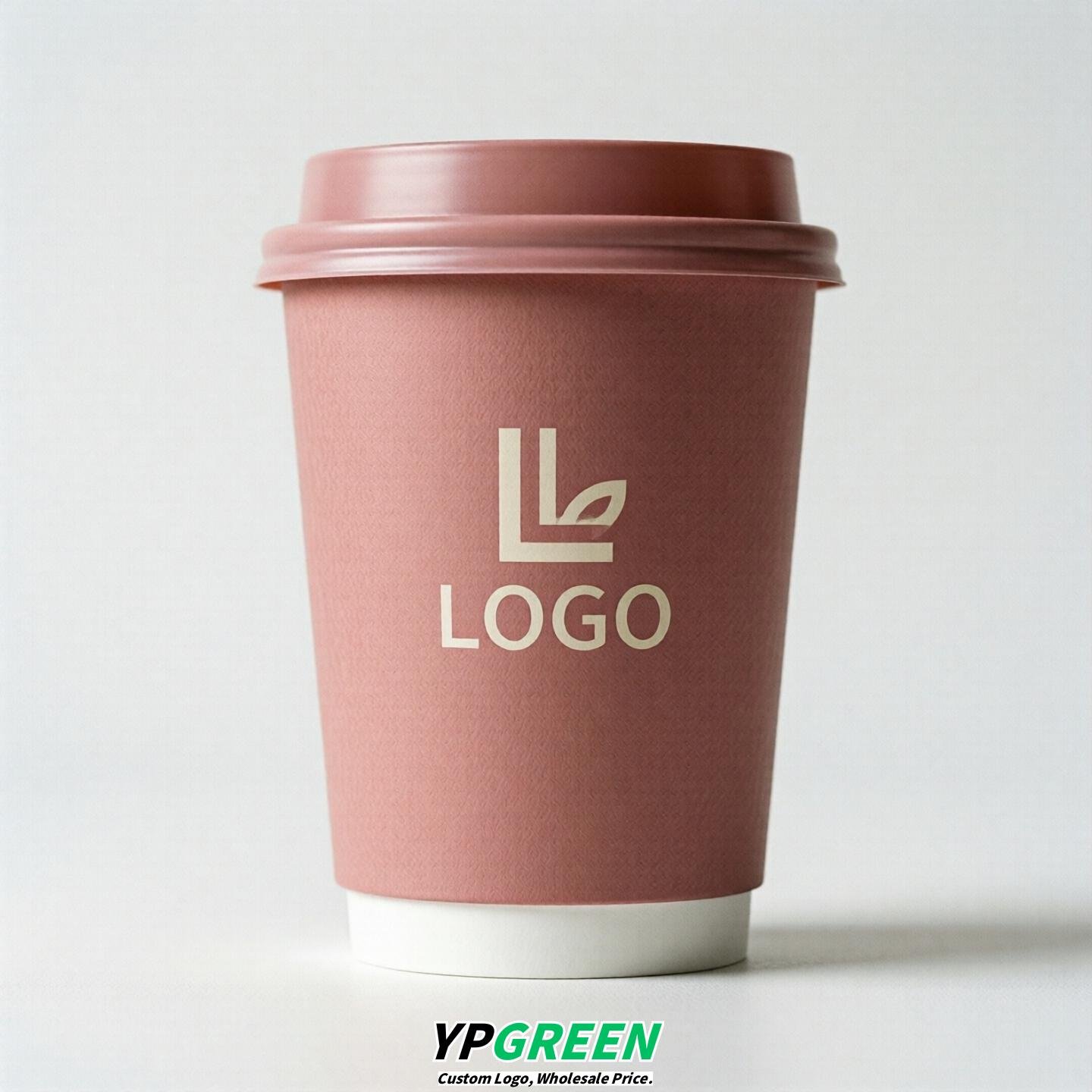 Rose Pink Custom Logo Paper Cups: 8-24oz & Double Wall