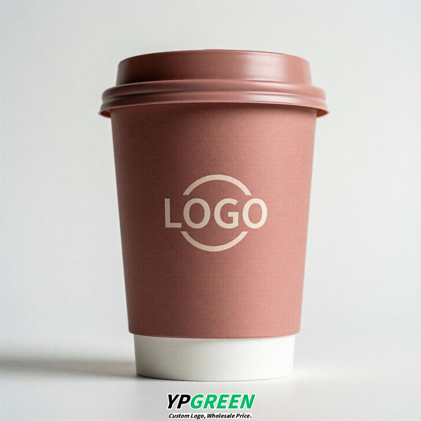 Rose Pink Custom Logo Paper Cups: 8-24oz & Double Wall