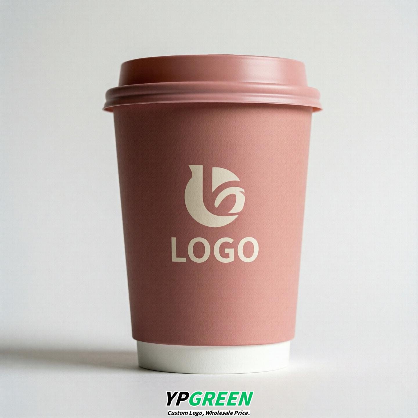 Rose Pink Custom Logo Paper Cups: 8-24oz & Double Wall