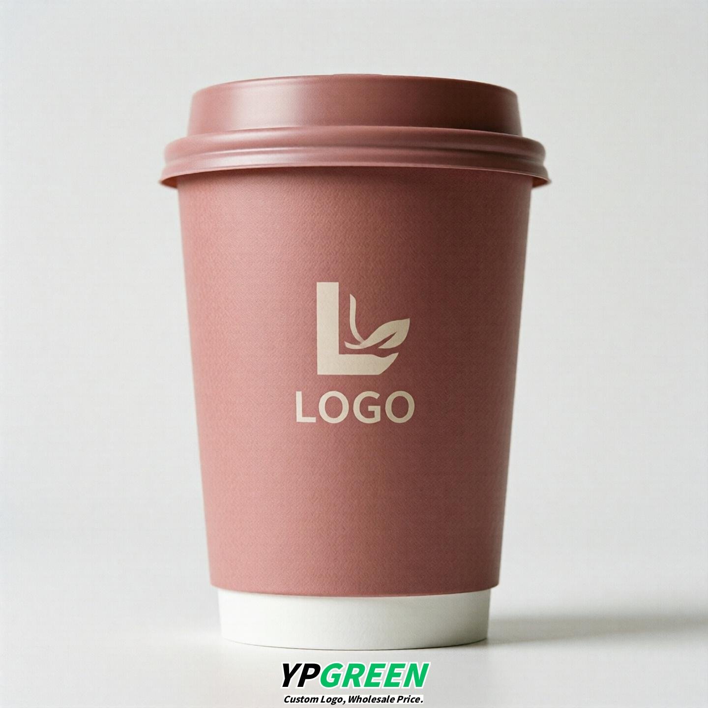 Rose Pink Custom Logo Paper Cups: 8-24oz & Double Wall