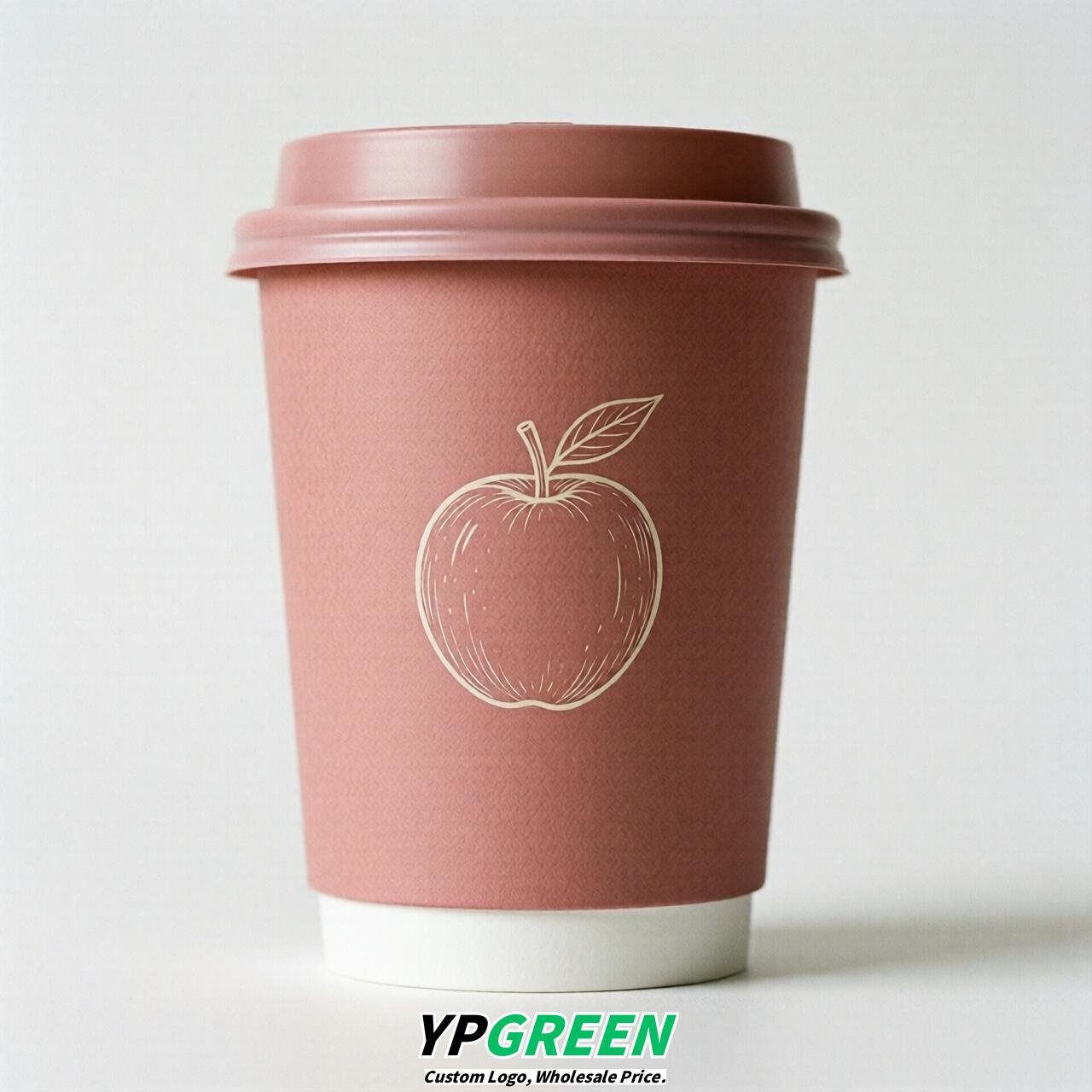 Rose Pink Fruits Paper Cups with Lids 8-24oz