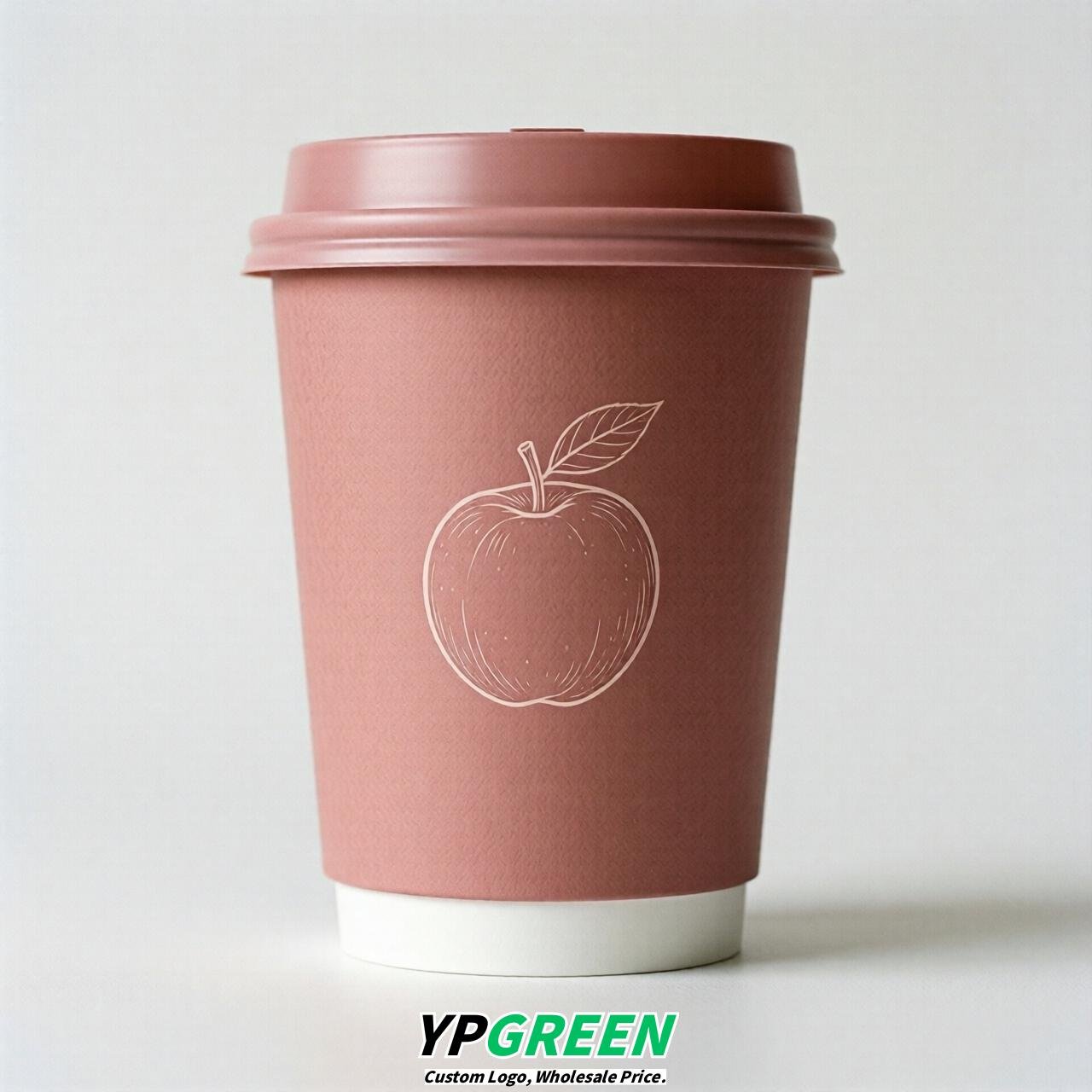 Rose Pink Fruits Paper Cups with Lids 8-24oz
