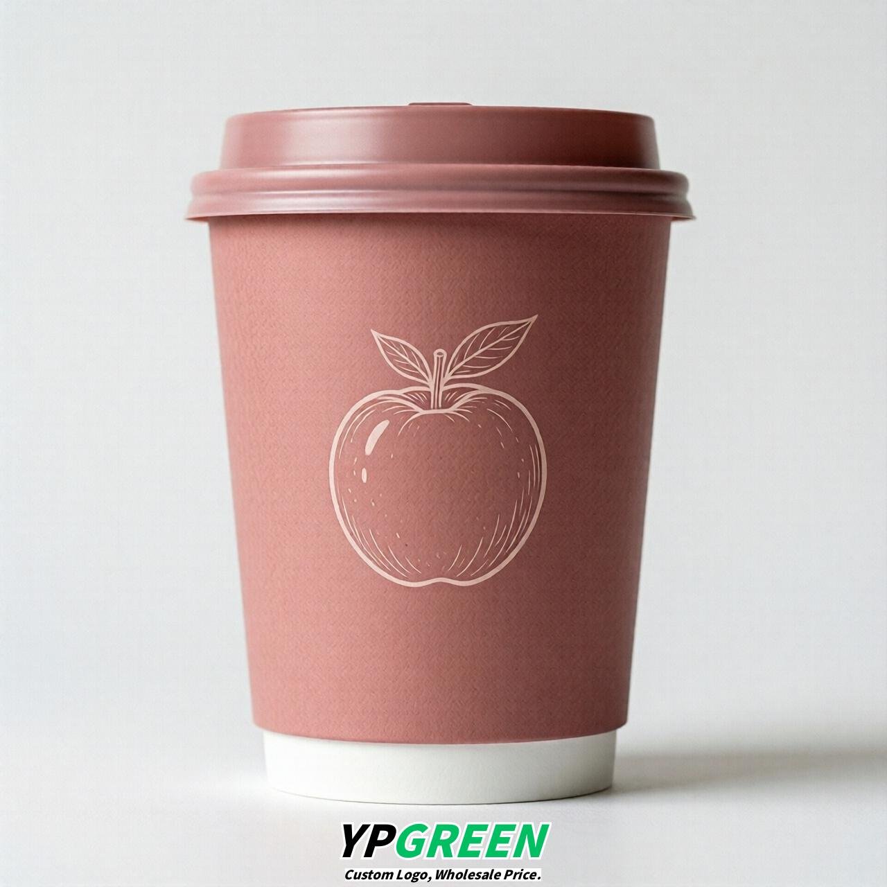 Rose Pink Fruits Paper Cups with Lids 8-24oz