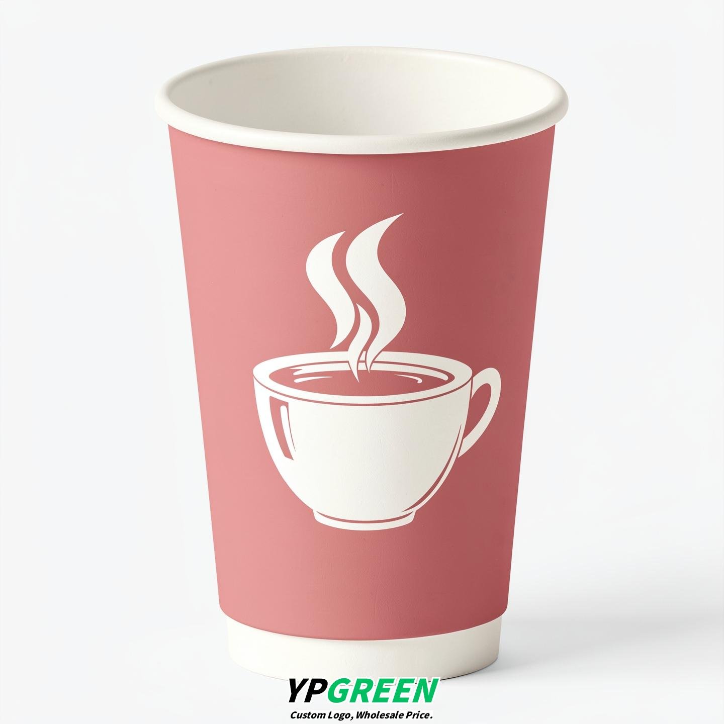 Rose Pink Hot Coffee Icon Paper Cups - Disposable Steaming Coffee Design