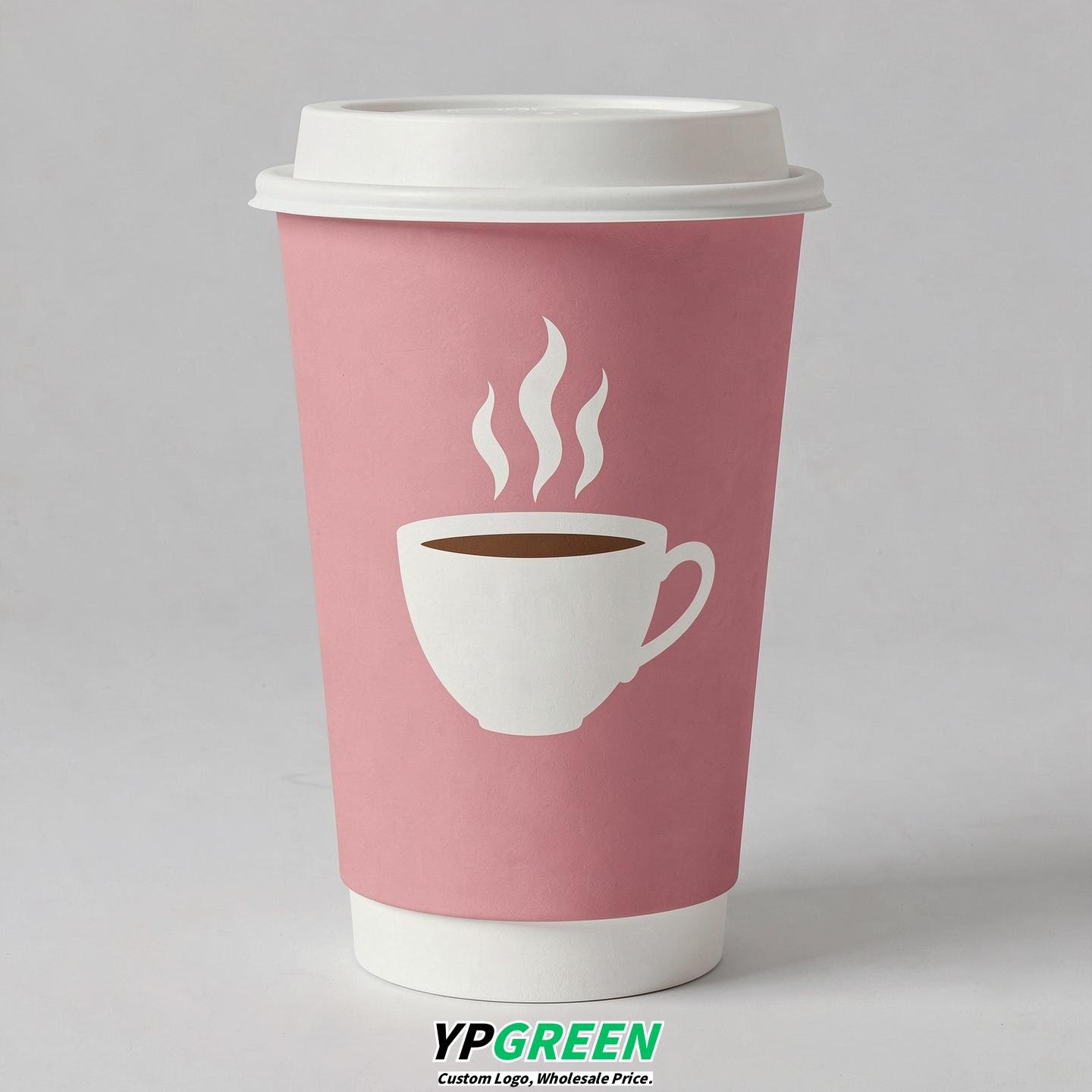 Rose Pink Hot Coffee Icon Paper Cups - Disposable Steaming Coffee Design