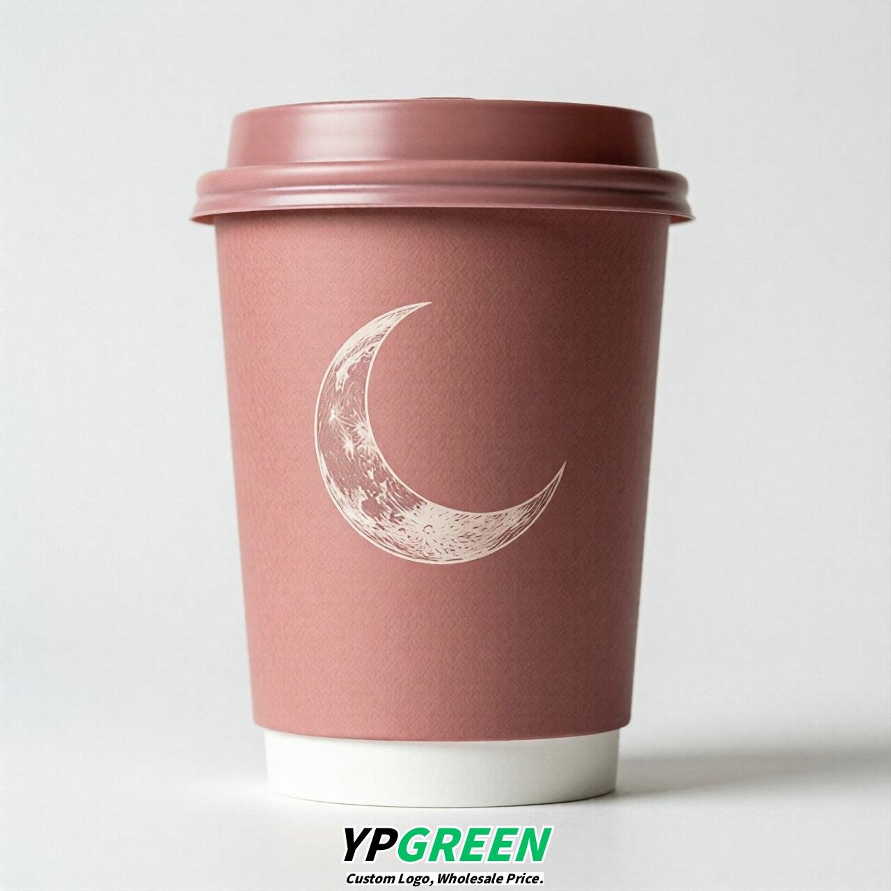 Rose Pink Moon Paper Cups with Lids 8-24oz