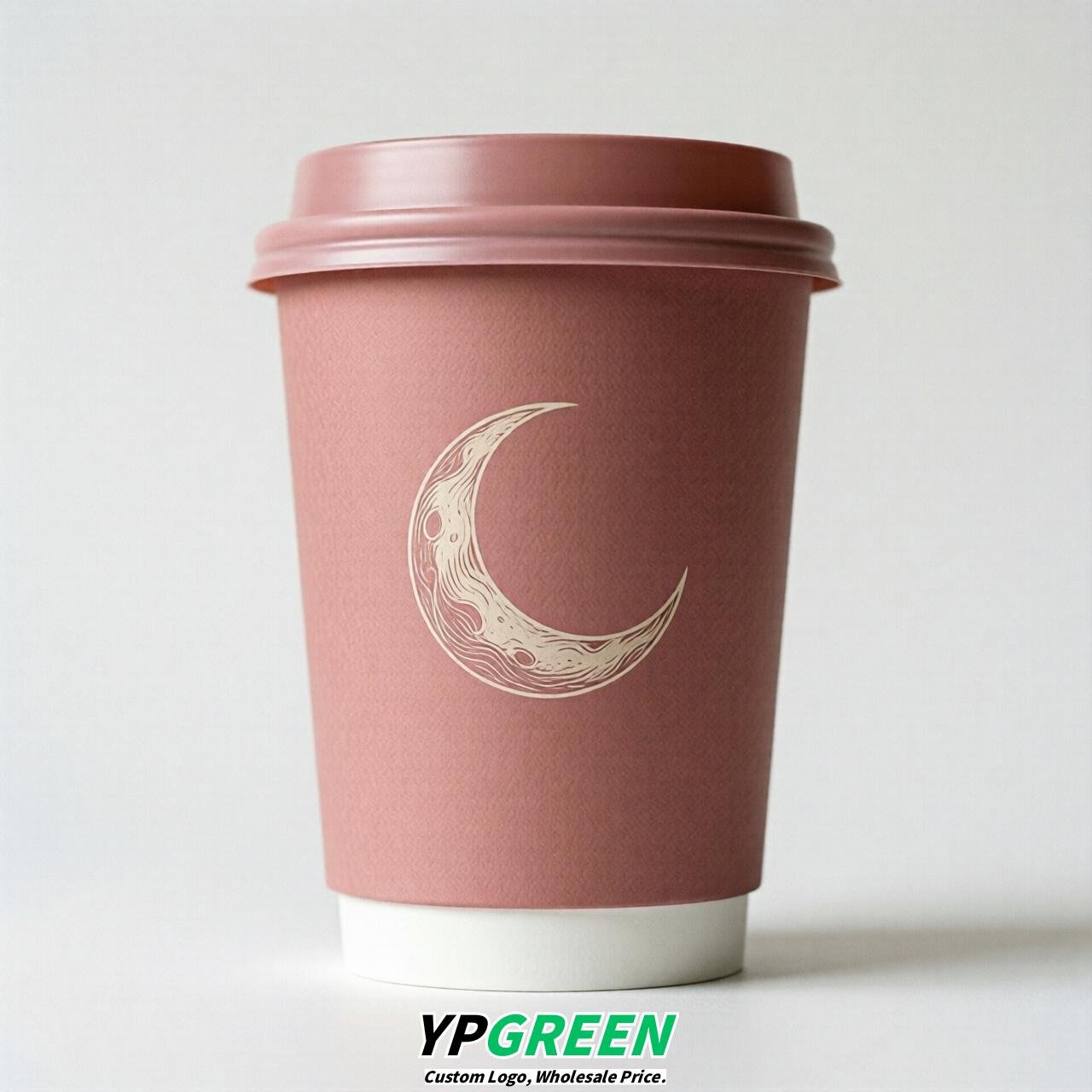 Rose Pink Moon Paper Cups with Lids 8-24oz