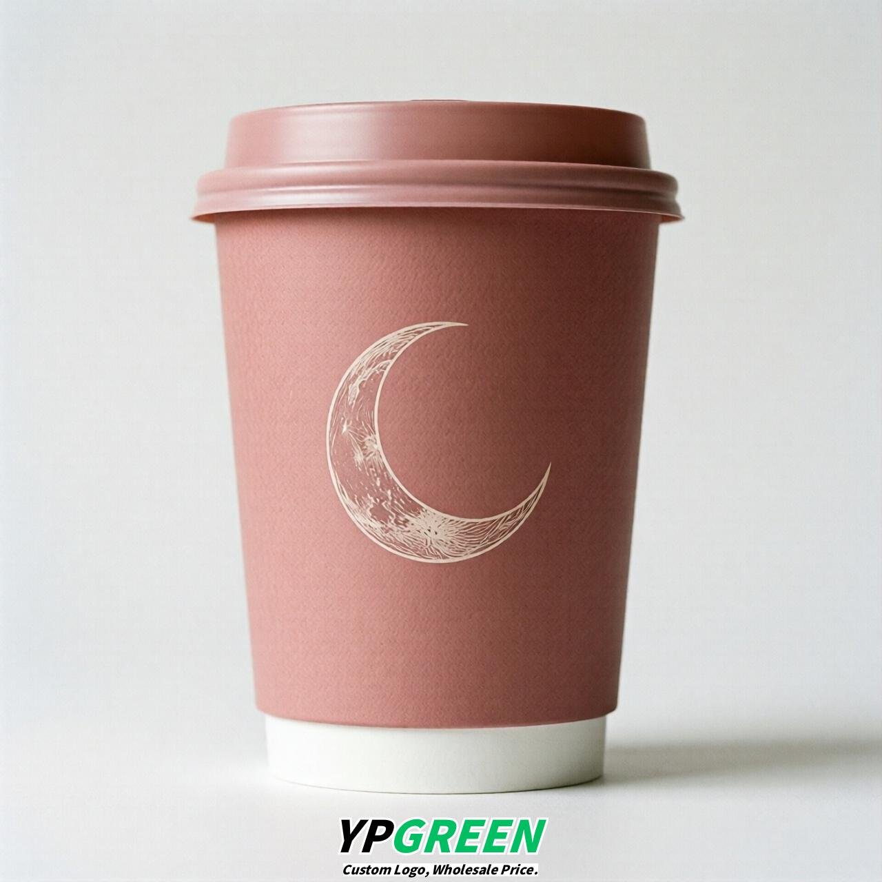Rose Pink Moon Paper Cups with Lids 8-24oz