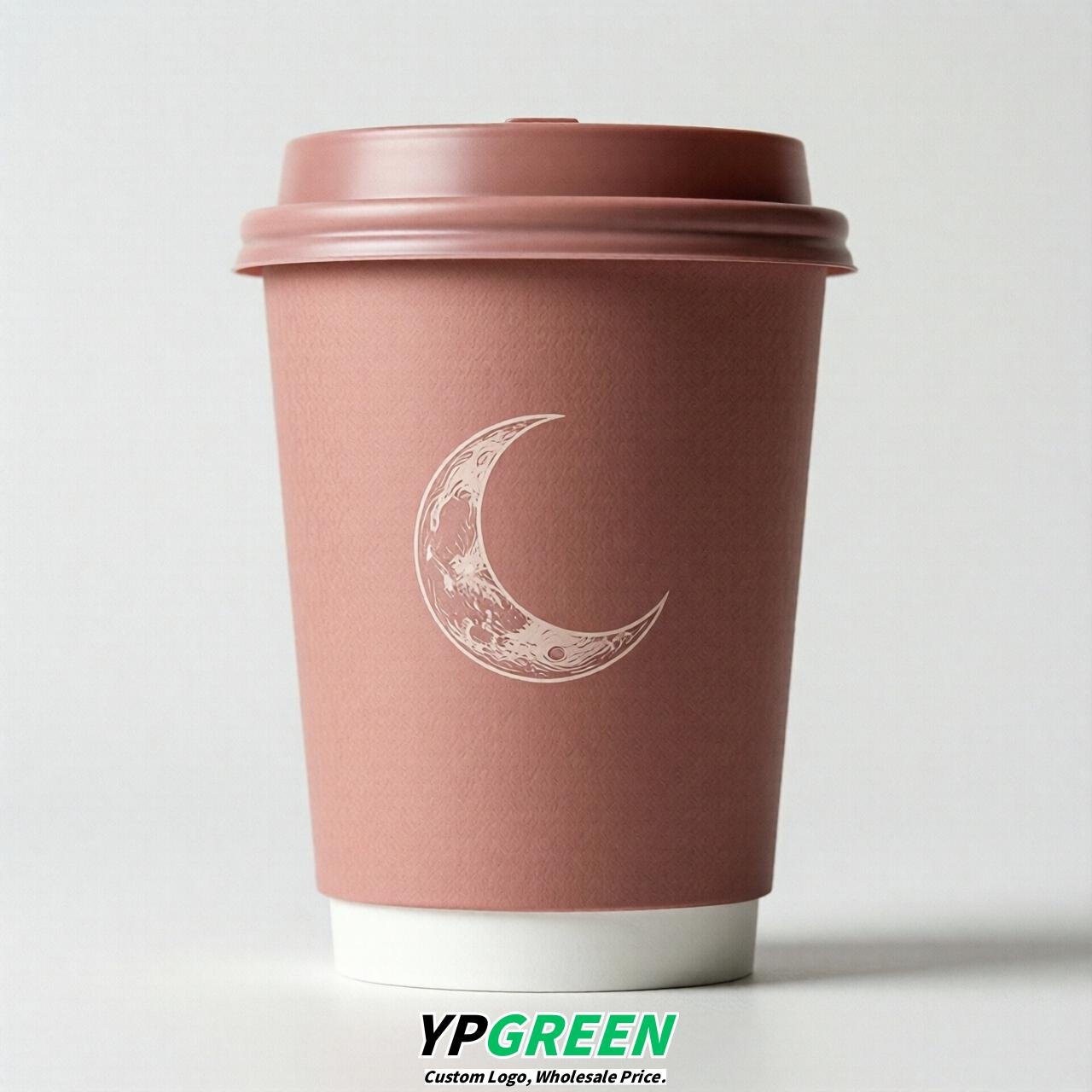 Rose Pink Moon Paper Cups with Lids 8-24oz