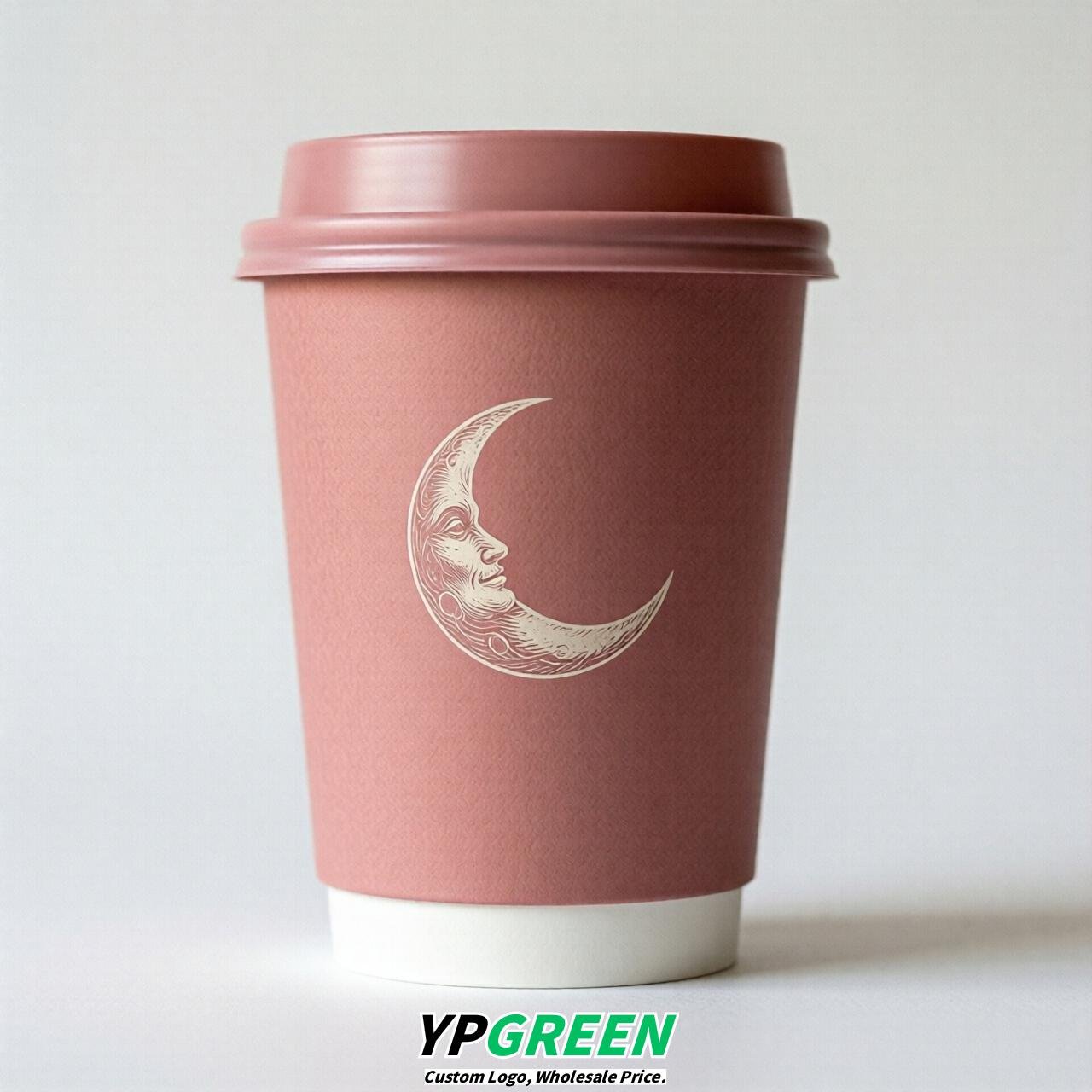 Rose Pink Moon Paper Cups with Lids 8-24oz