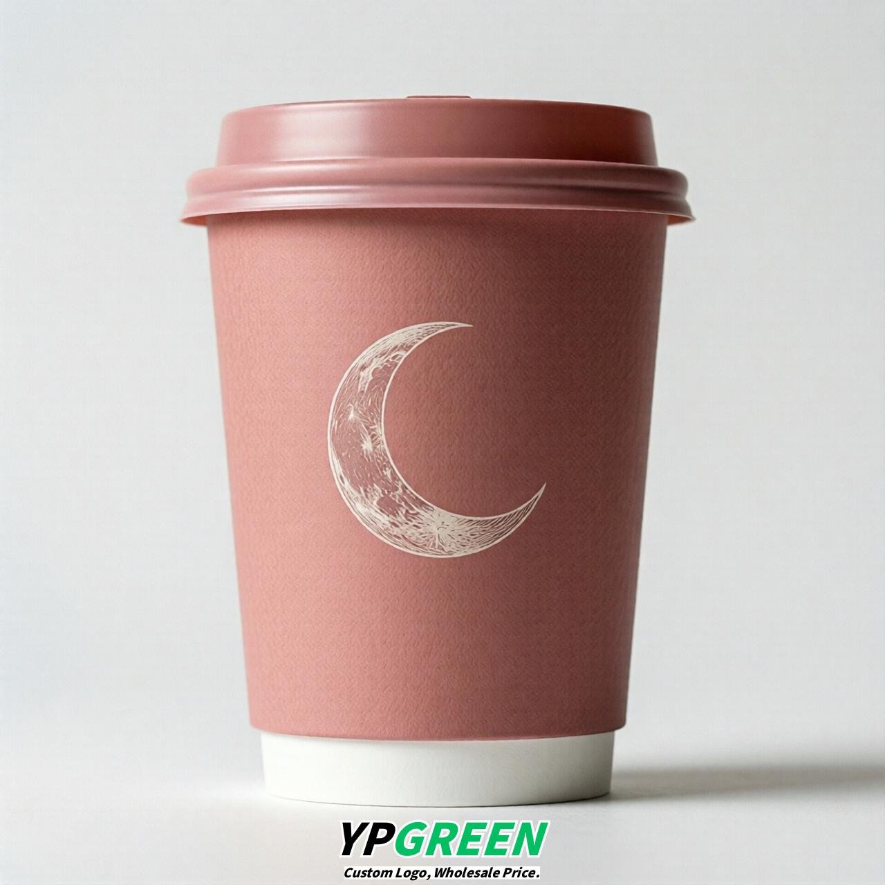 Rose Pink Moon Paper Cups with Lids 8-24oz