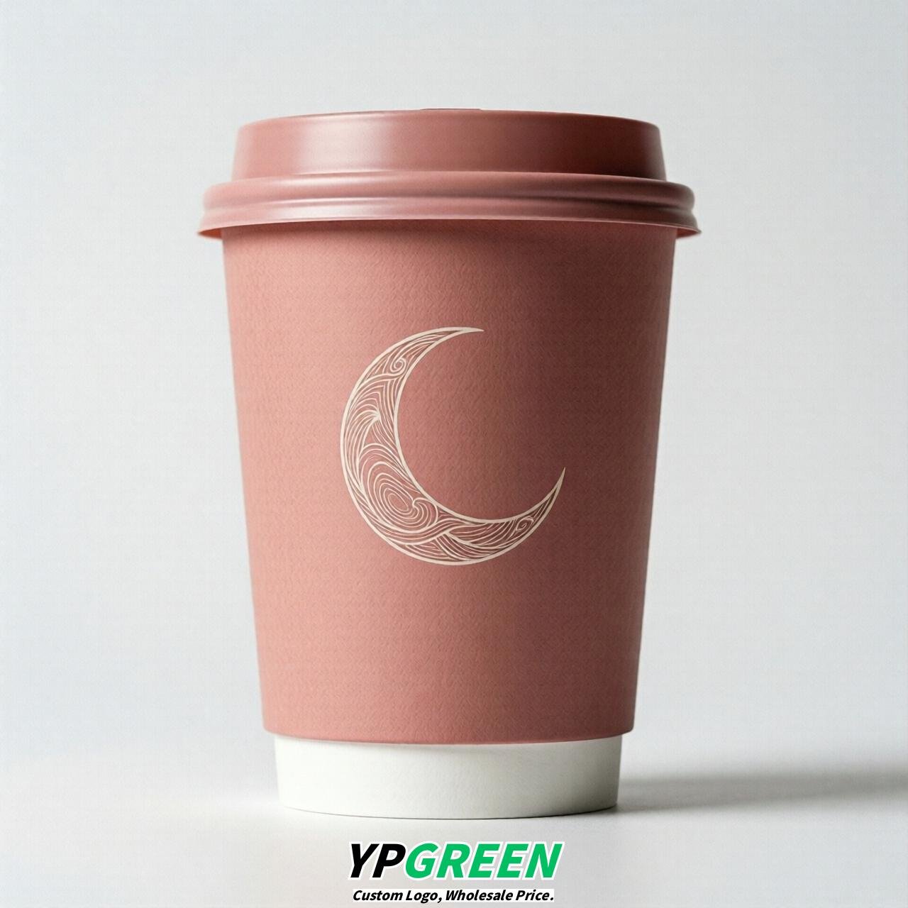 Rose Pink Moon Paper Cups with Lids 8-24oz Rose Pink Moon Paper Cups with Lids 8-24oz