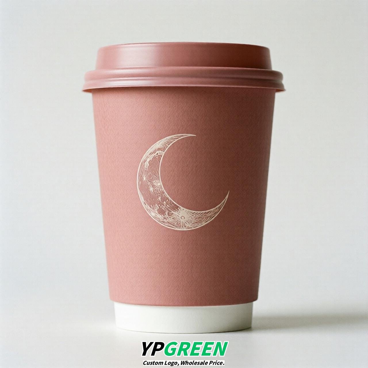 Rose Pink Moon Paper Cups with Lids 8-24oz