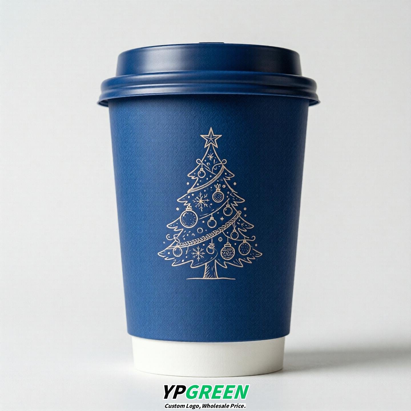 Royal Blue Paper Cups with Christmas Design 8-24oz