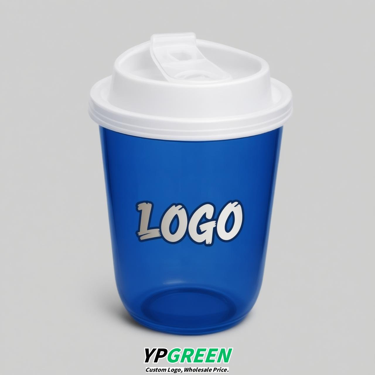 Royal Blue U Shape Cups with Lid - Custom Logo PP & PET Plastic Disposable
