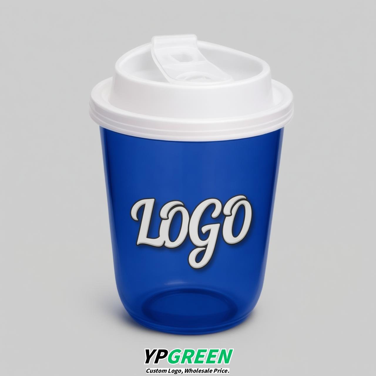 Royal Blue U Shape Cups with Lid - Custom Logo PP & PET Plastic Disposable