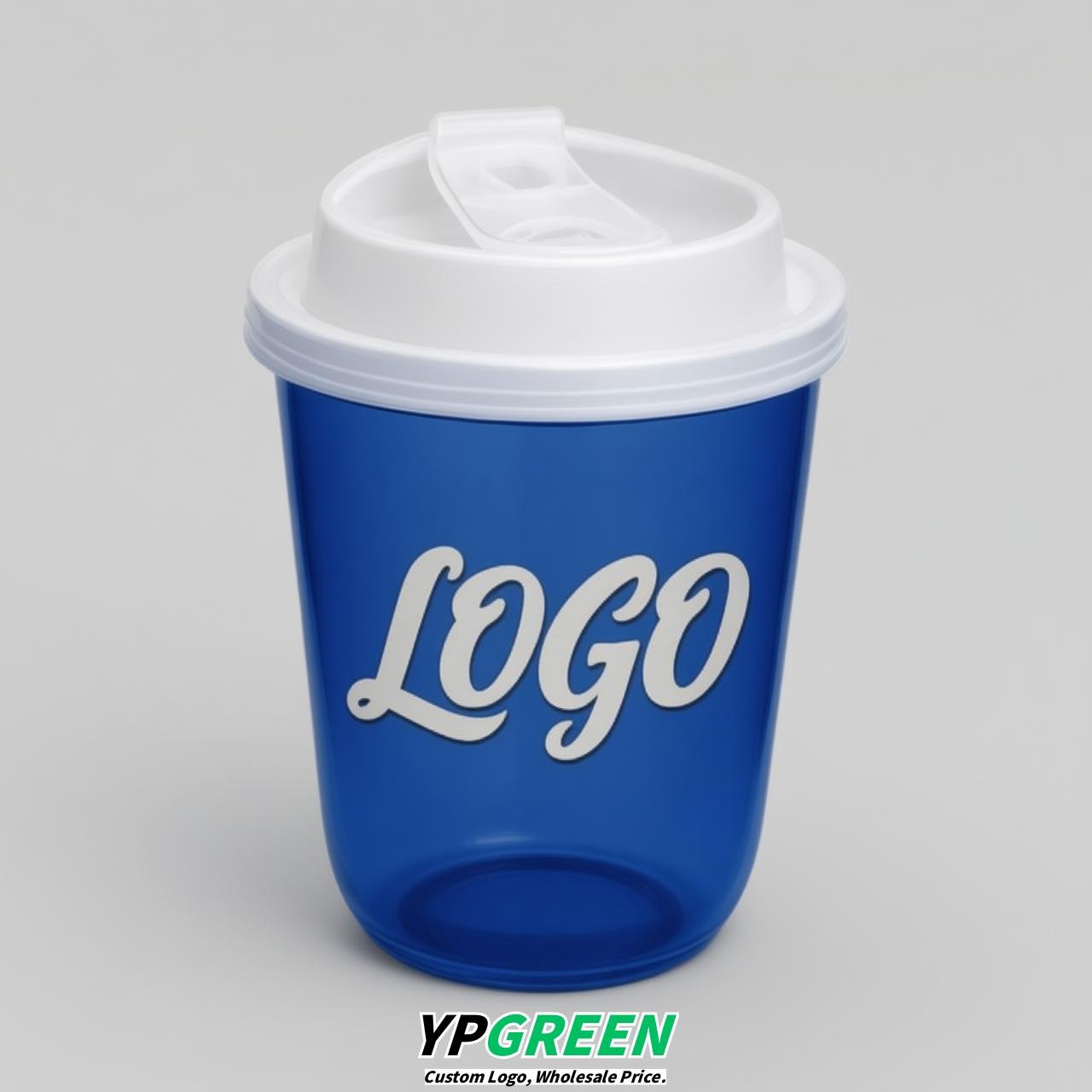 Royal Blue U Shape Cups with Lid - Custom Logo PP & PET Plastic Disposable