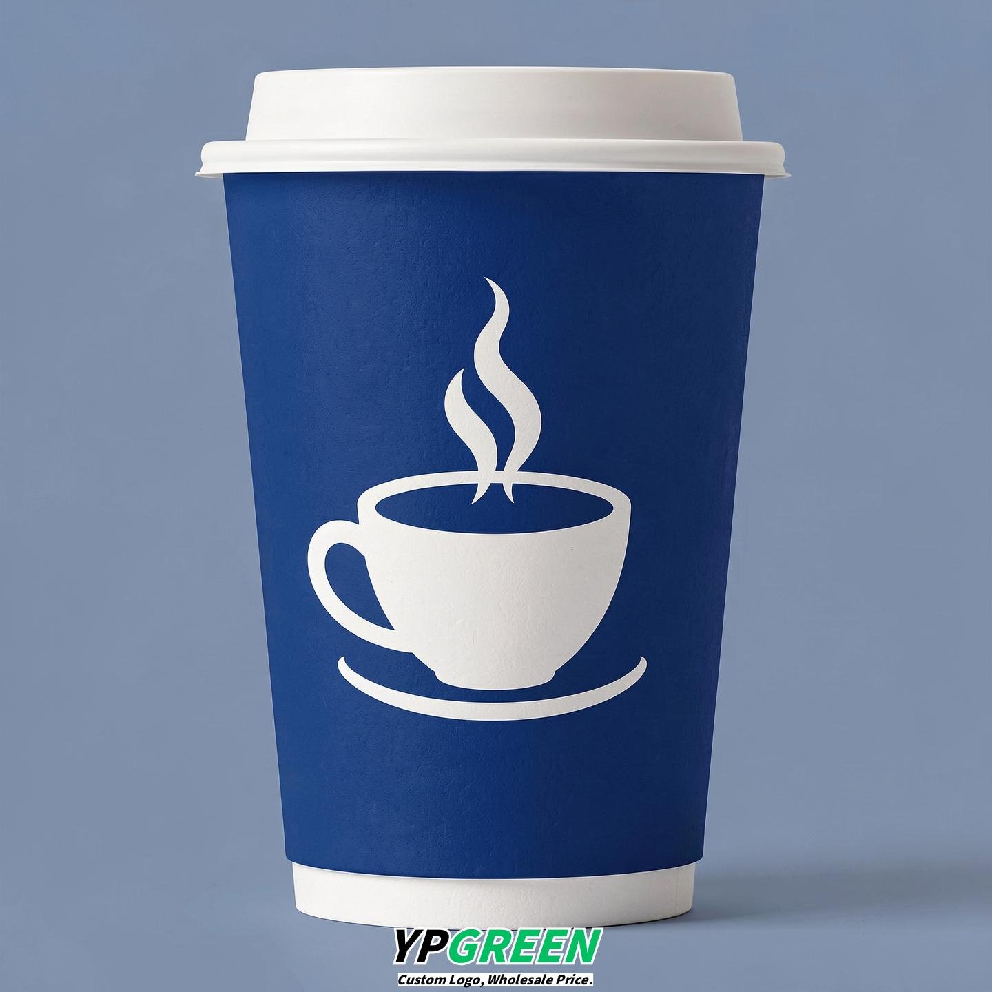 Royal Blue Hot Coffee Icon Paper Cups - Disposable Steaming Coffee Design