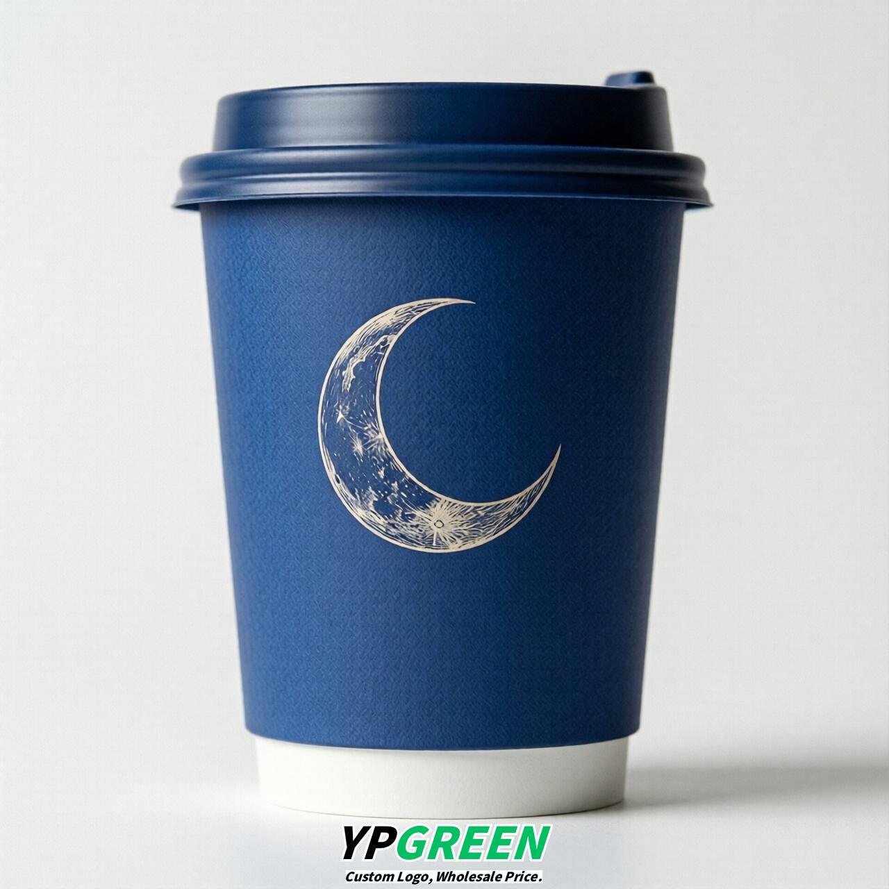 Royal Blue Moon Paper Cups with Lids 8-24oz
